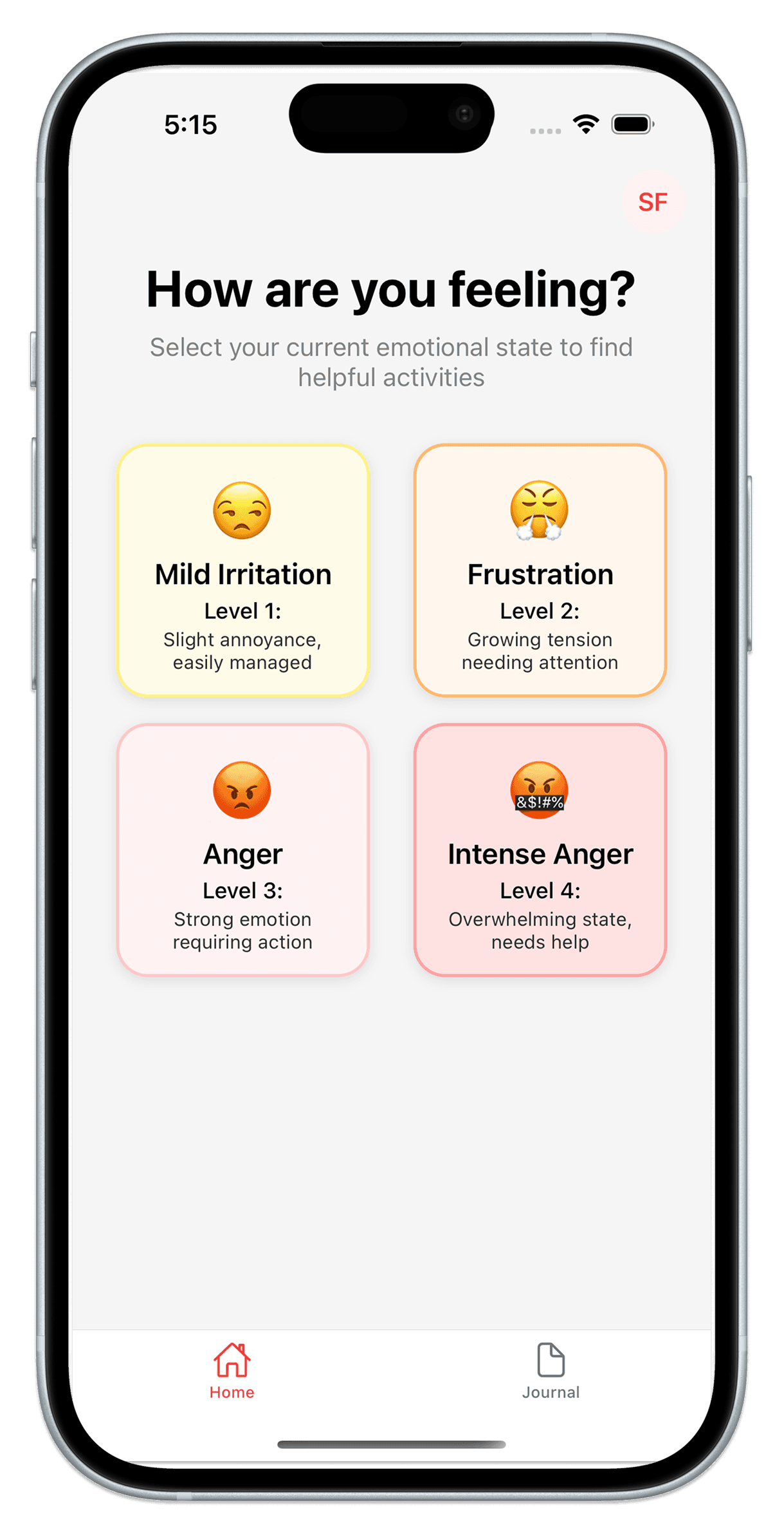 AngerKit anger level check-in screen for tracking your emotions